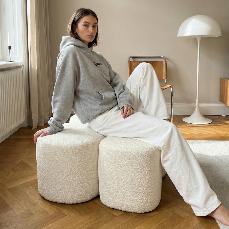 Designer pouf MAK BOUCLE WHITE