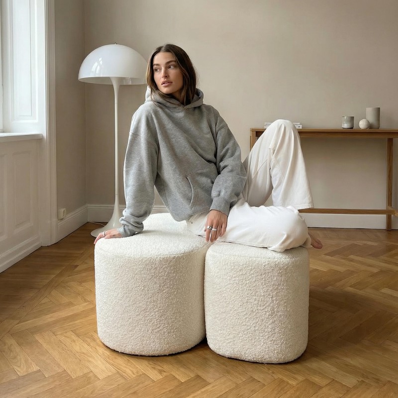 Designer pouf MAK BOUCLE WHITE