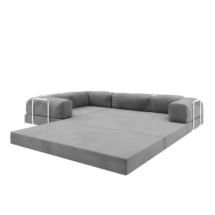 Безкаркасний розкладний диван Horns Corner Plus Velor Silver Poplar
