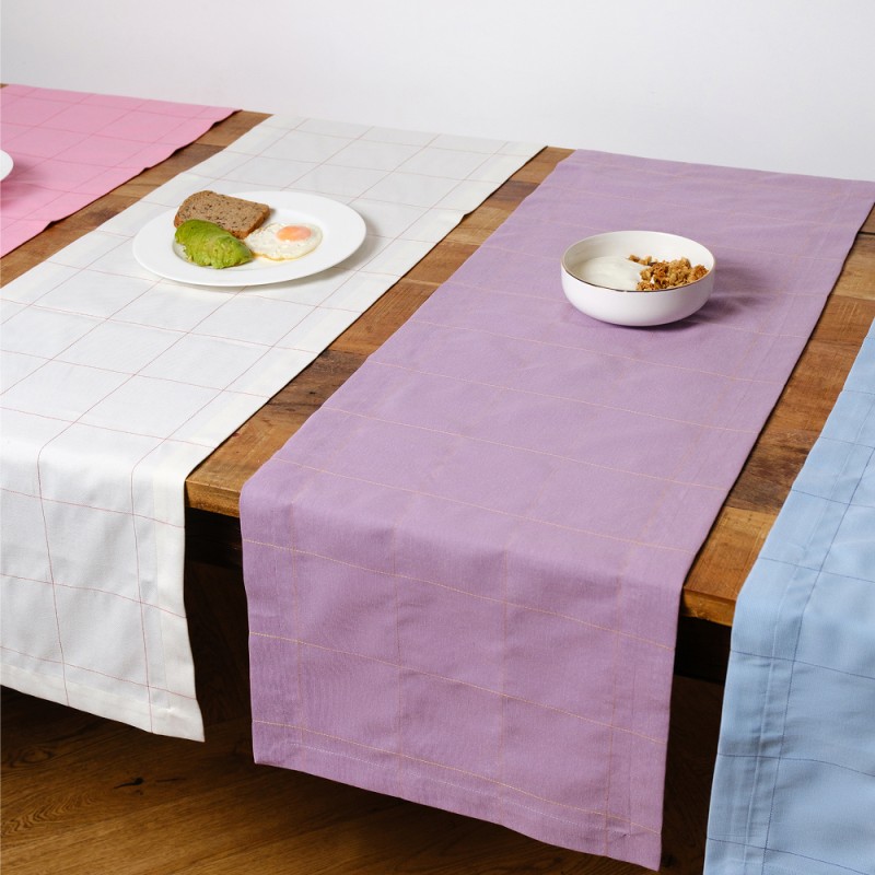 Ранер у клітинку Meringue Бузковий з жовтою клітинкою